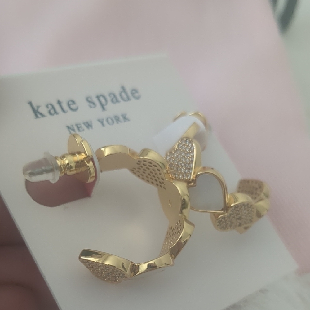 Kate Spade Take Heart Gold Stud Earrings Crystal Hearts